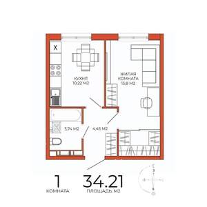 1-к квартира, вторичка, 34м2, 14/18 этаж