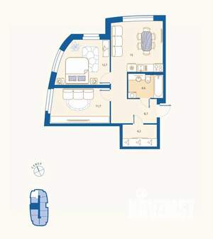 2-к квартира, вторичка, 57м2, 2/16 этаж