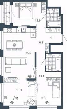 3-к квартира, вторичка, 85м2, 4/24 этаж
