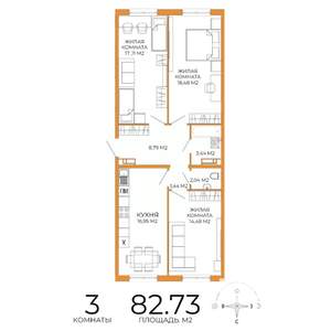 3-к квартира, вторичка, 83м2, 8/18 этаж