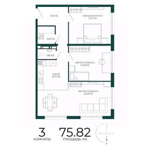 3-к квартира, вторичка, 76м2, 15/17 этаж