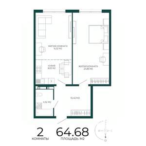 2-к квартира, вторичка, 65м2, 13/17 этаж