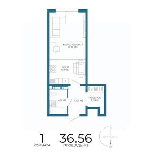 1-к квартира, вторичка, 37м2, 4/17 этаж
