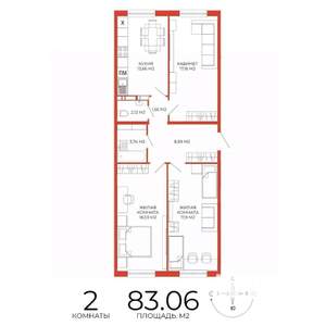2-к квартира, строящийся дом, 83м2, 9/18 этаж