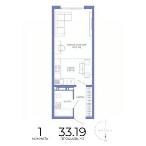 1-к квартира, строящийся дом, 33м2, 15/17 этаж