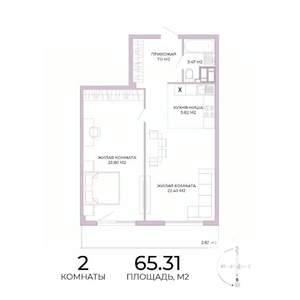 2-к квартира, строящийся дом, 65м2, 9/17 этаж