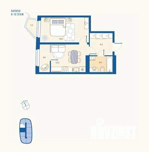 1-к квартира, вторичка, 43м2, 13/16 этаж