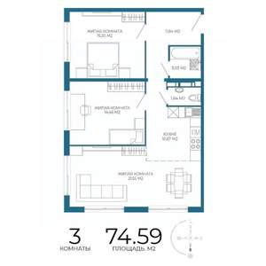 3-к квартира, строящийся дом, 75м2, 2/17 этаж