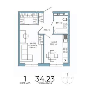 1-к квартира, строящийся дом, 34м2, 13/18 этаж