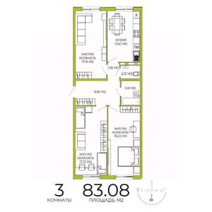 3-к квартира, строящийся дом, 83м2, 12/18 этаж