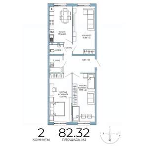 2-к квартира, строящийся дом, 82м2, 2/18 этаж