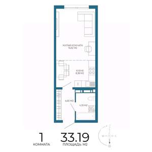 1-к квартира, строящийся дом, 33м2, 15/17 этаж