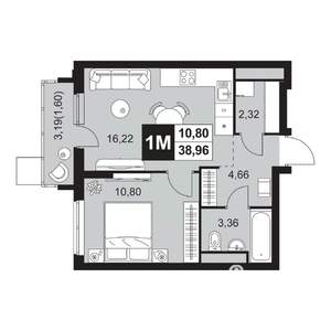 2-к квартира, вторичка, 39м2, 6/20 этаж