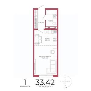 1-к квартира, строящийся дом, 33м2, 3/18 этаж