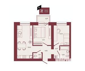 3-к квартира, вторичка, 55м2, 9/17 этаж