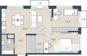 2-к квартира, вторичка, 70м2, 19/23 этаж