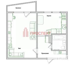 1-к квартира, вторичка, 38м2, 1/10 этаж