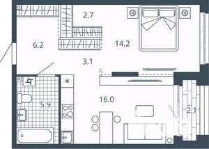 1-к квартира, вторичка, 50м2, 15/24 этаж