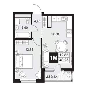 2-к квартира, вторичка, 40м2, 2/20 этаж