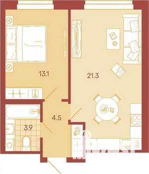 2-к квартира, вторичка, 43м2, 12/17 этаж