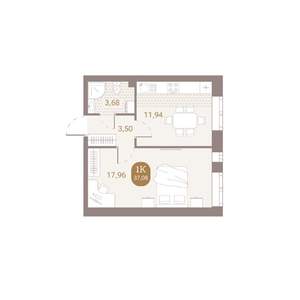 1-к квартира, вторичка, 37м2, 4/4 этаж
