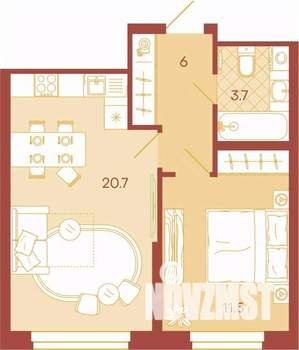 2-к квартира, вторичка, 42м2, 7/17 этаж