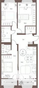3-к квартира, вторичка, 87м2, 2/16 этаж