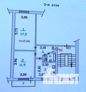 2-к квартира, вторичка, 43м2, 3/5 этаж