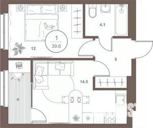 1-к квартира, вторичка, 39м2, 9/16 этаж