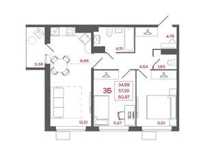 3-к квартира, вторичка, 61м2, 8/17 этаж