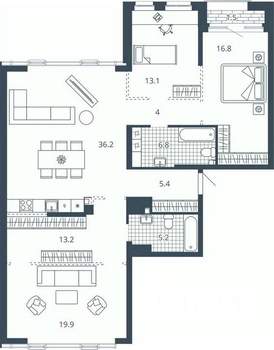 3-к квартира, вторичка, 121м2, 9/24 этаж