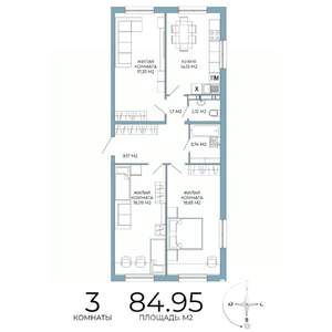 3-к квартира, вторичка, 85м2, 6/18 этаж