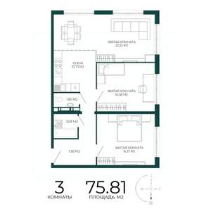 3-к квартира, вторичка, 76м2, 6/17 этаж