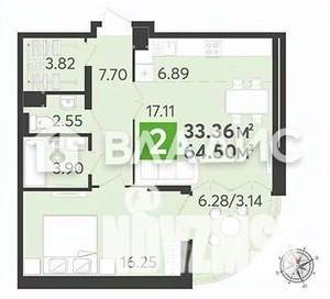 1-к квартира, вторичка, 68м2, 7/17 этаж