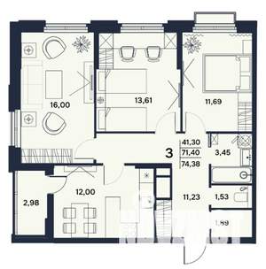3-к квартира, вторичка, 74м2, 1/17 этаж