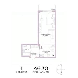 1-к квартира, вторичка, 46м2, 9/17 этаж