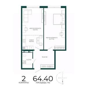 2-к квартира, строящийся дом, 64м2, 3/17 этаж