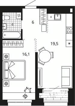 1-к квартира, вторичка, 47м2, 6/24 этаж