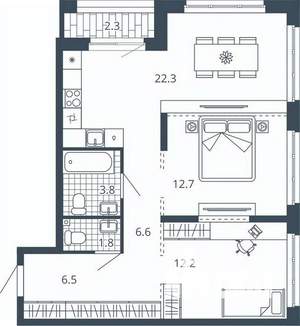 2-к квартира, вторичка, 68м2, 7/24 этаж