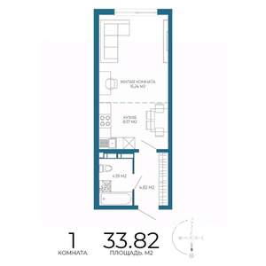 1-к квартира, строящийся дом, 34м2, 3/17 этаж