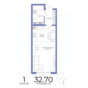 1-к квартира, строящийся дом, 33м2, 16/17 этаж