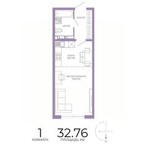 1-к квартира, строящийся дом, 33м2, 2/17 этаж