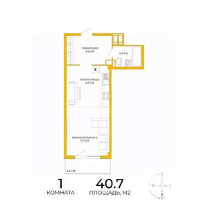 1-к квартира, вторичка, 41м2, 17/17 этаж