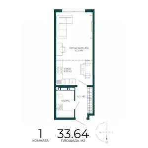 1-к квартира, строящийся дом, 34м2, 6/17 этаж