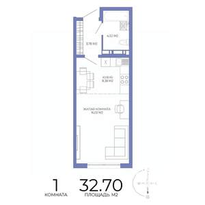 1-к квартира, строящийся дом, 33м2, 14/17 этаж