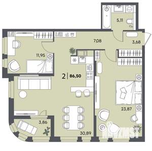 2-к квартира, вторичка, 87м2, 9/18 этаж
