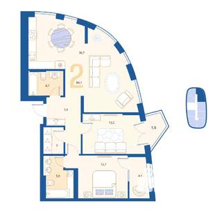 2-к квартира, вторичка, 90м2, 15/16 этаж