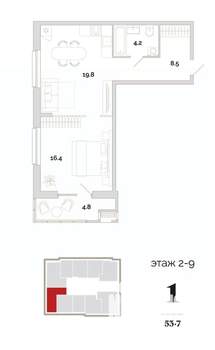 1-к квартира, вторичка, 54м2, 9/24 этаж