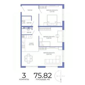 3-к квартира, строящийся дом, 76м2, 17/17 этаж