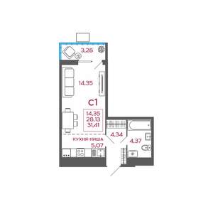 Студия квартира, вторичка, 31м2, 16/17 этаж